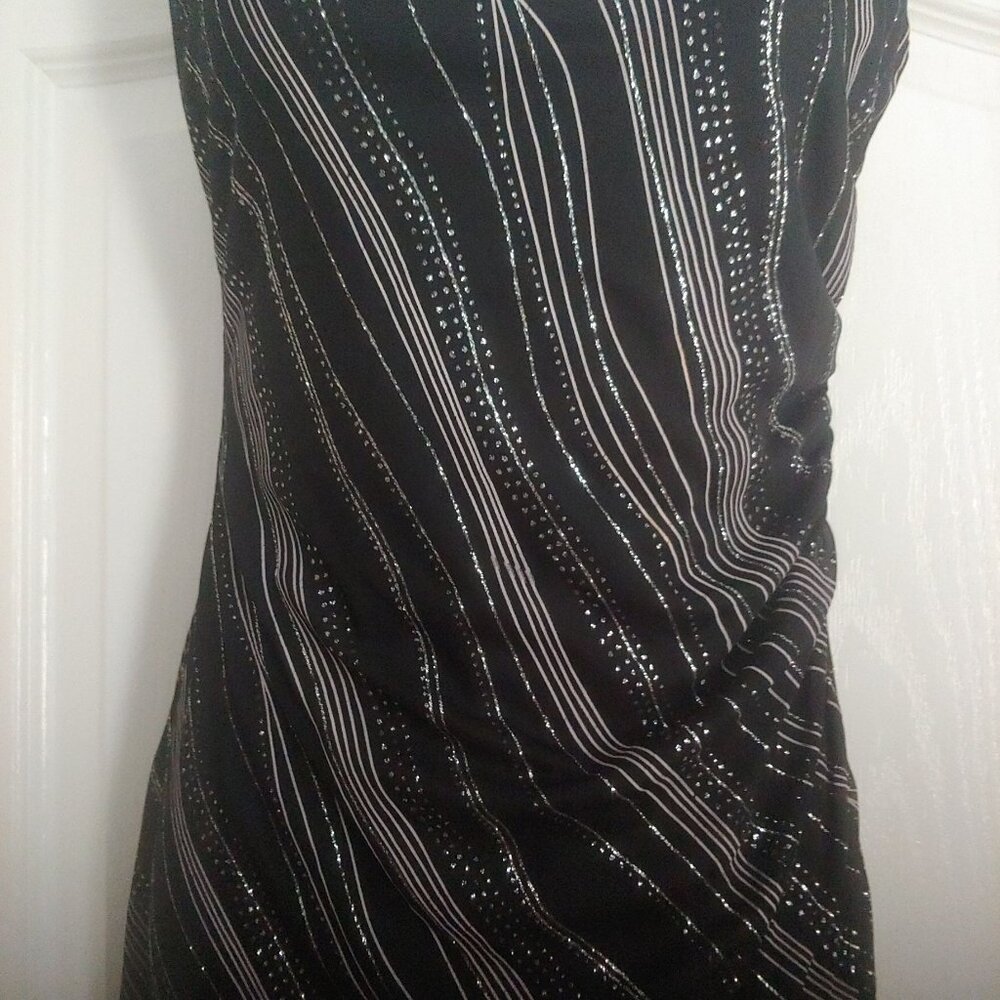 My Michelle Black Slinky Sparkly Formal Evening Dress Asymmetrical M - Picture 4 of 14